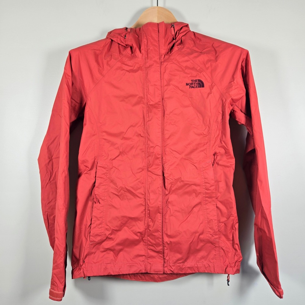 The North Face HyVent Hooded Rain Jacket Orange/Red Hooded Pit Zips WMS XS
